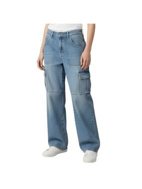 ZARA ZW High Rise Utility Cargo Jeans Blue 100% Cotton Straight Leg Size 4